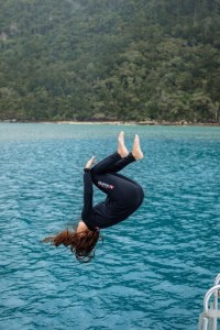 a person swimming in a body of water