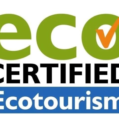 Logo with 'Eco Certified Ecotourism' and a check mark inside the 'o' in green and blue.